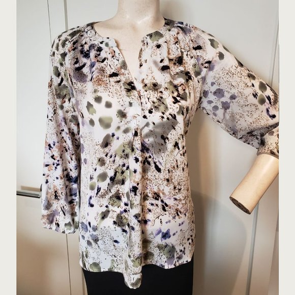 Splatter print long sleeve blouse SMALL loose - Picture 1 of 5